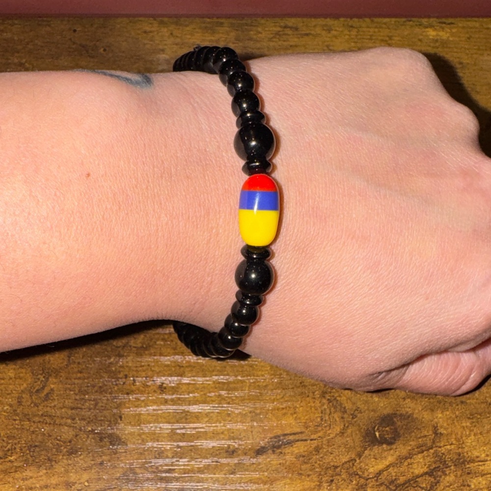 Black Beaded Bracelet with Colombian Colors Accent Unisex